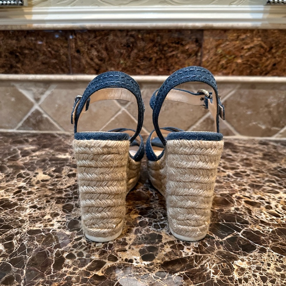 Denim Ankle Strap Wedge Sandals By Prada - Picture 6 of 8